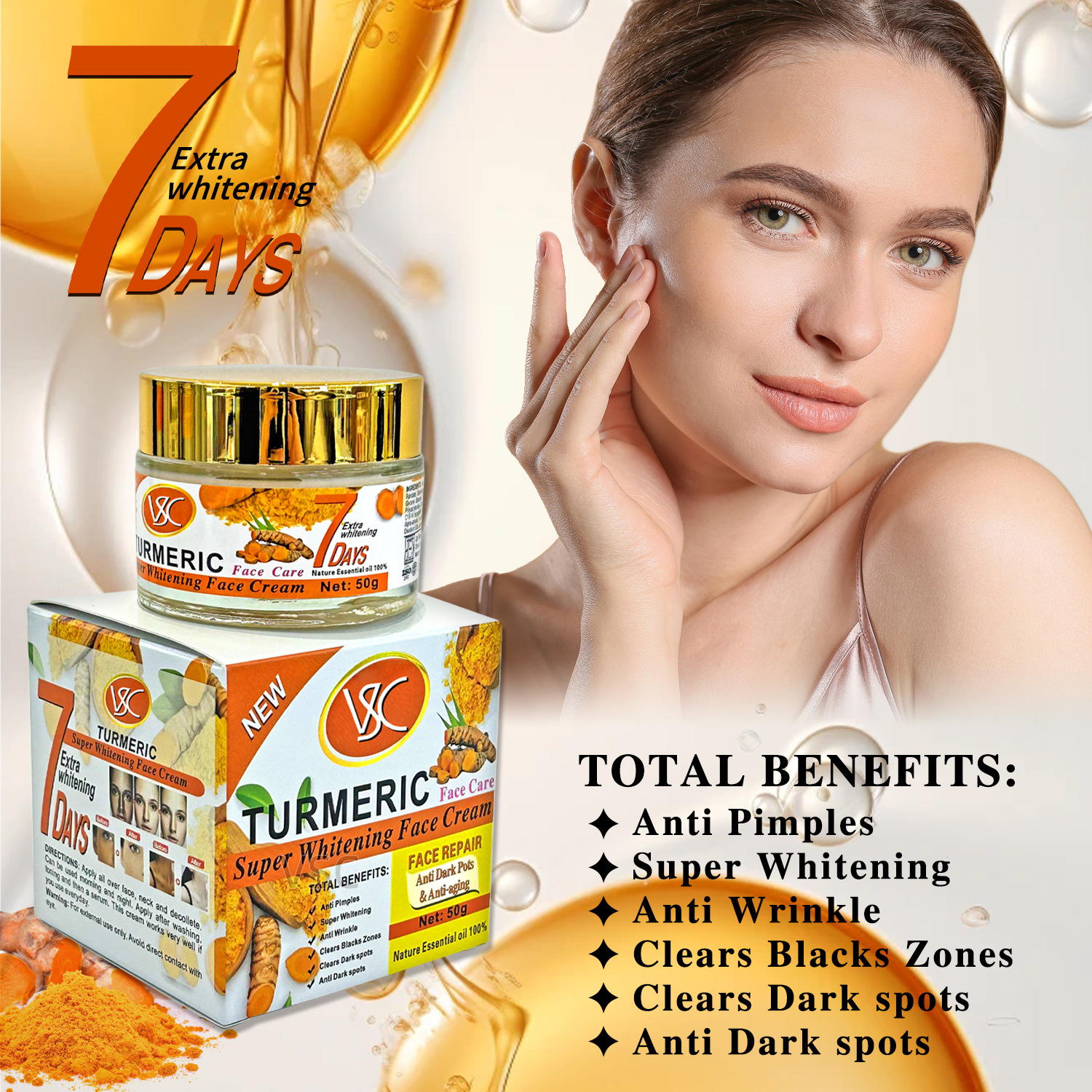 Cross-border Turmeric Collagen Cream 50g for reducing fine lines, brightening and firming the face, anti-wrinkle cream details Picture