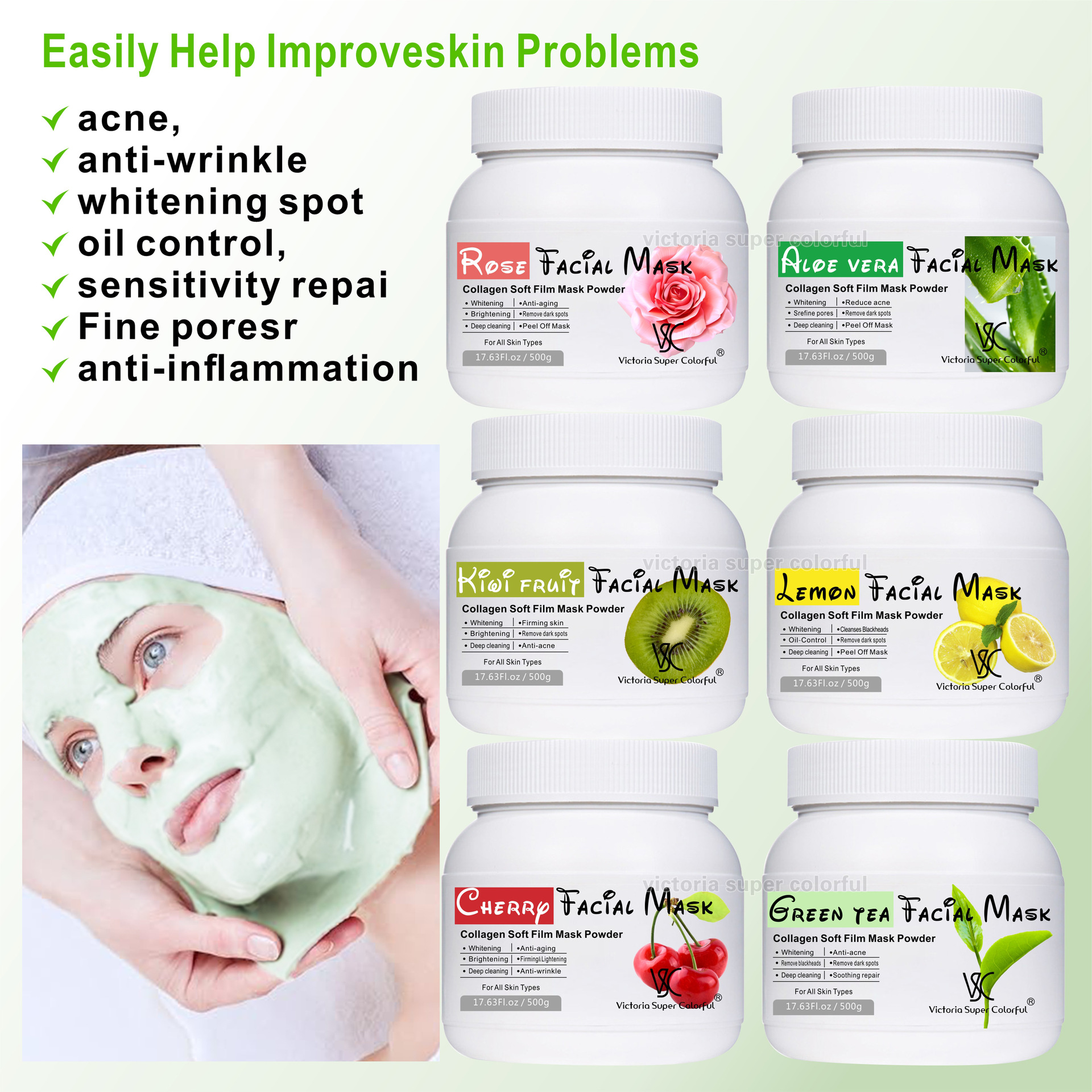 Cross-border rose soft mask powder moisturizing and hydrating bottled mask powder factory processing, export wholesale 500g full figure