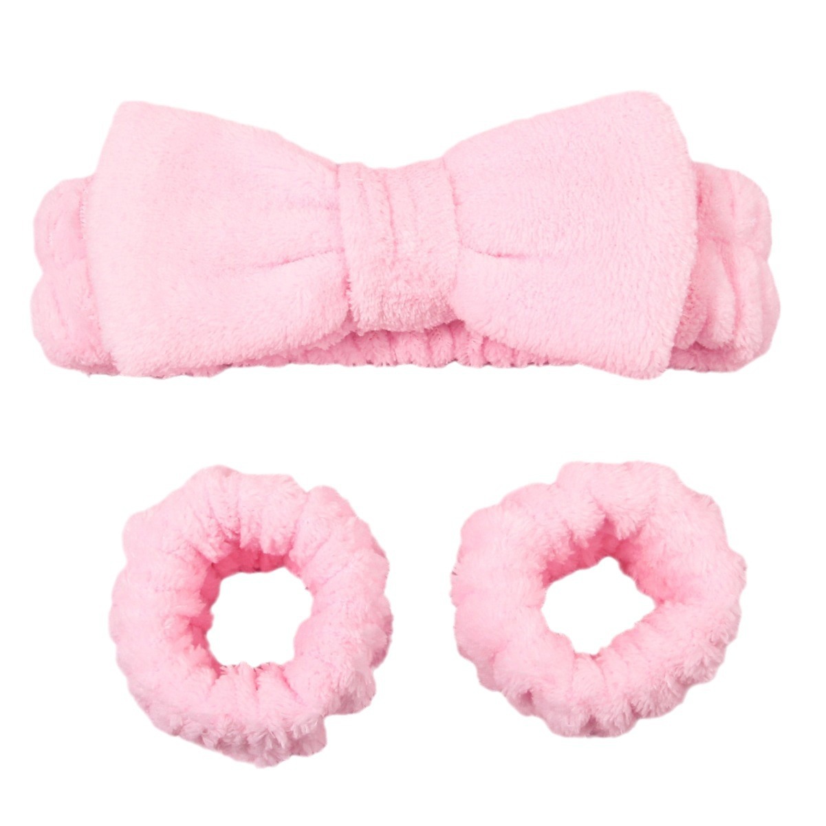Three-piece set of facial moisture-proof bow hair band, coral fleece absorbent hair band, wrist, ladies for washing, skin care and moisture-proofing Item Picture