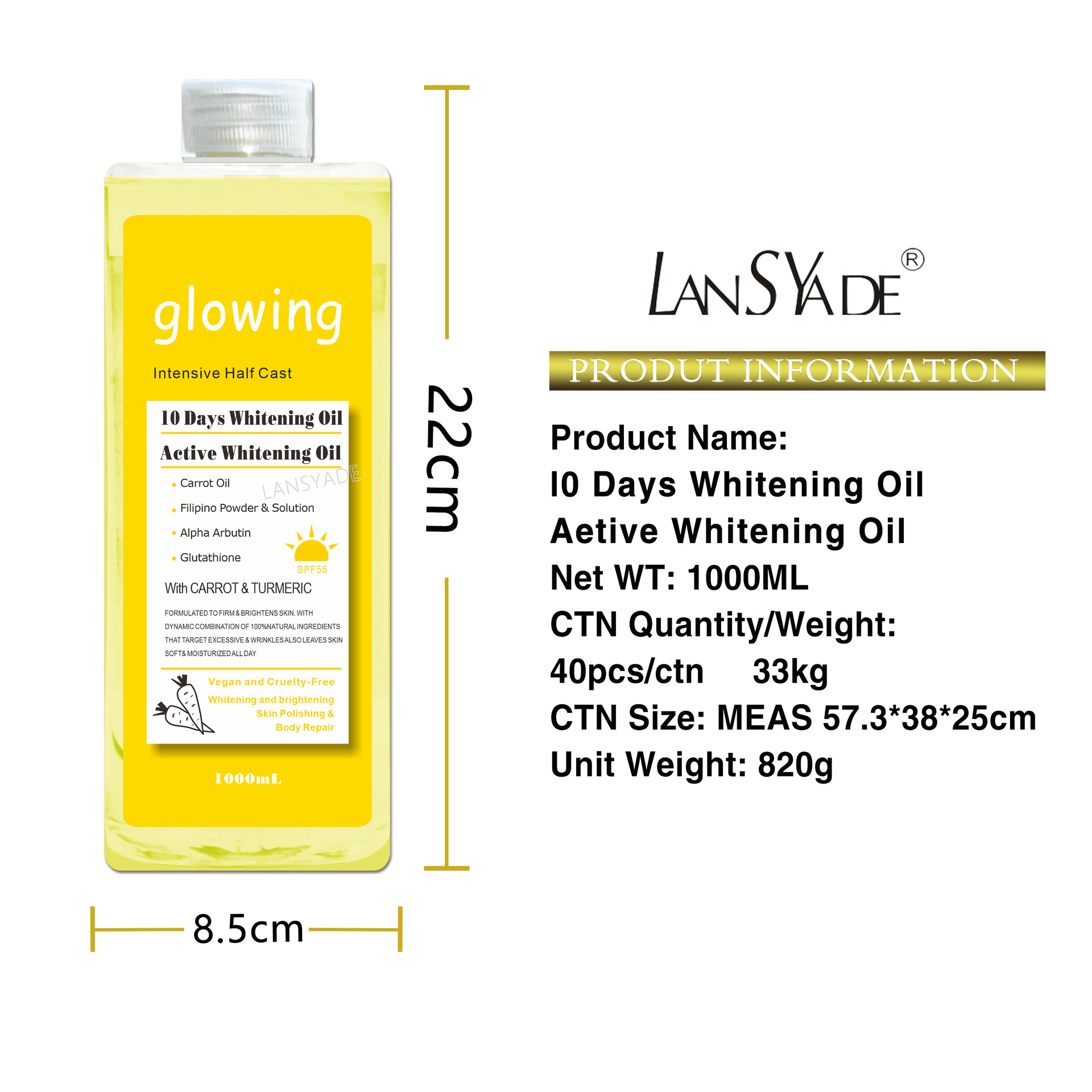 Cross-border VC Oil Facial and Body Darkening Massage Oil Massage Full Body spa Brightening and Glowing Oil 1000ml Essential oil Item Picture