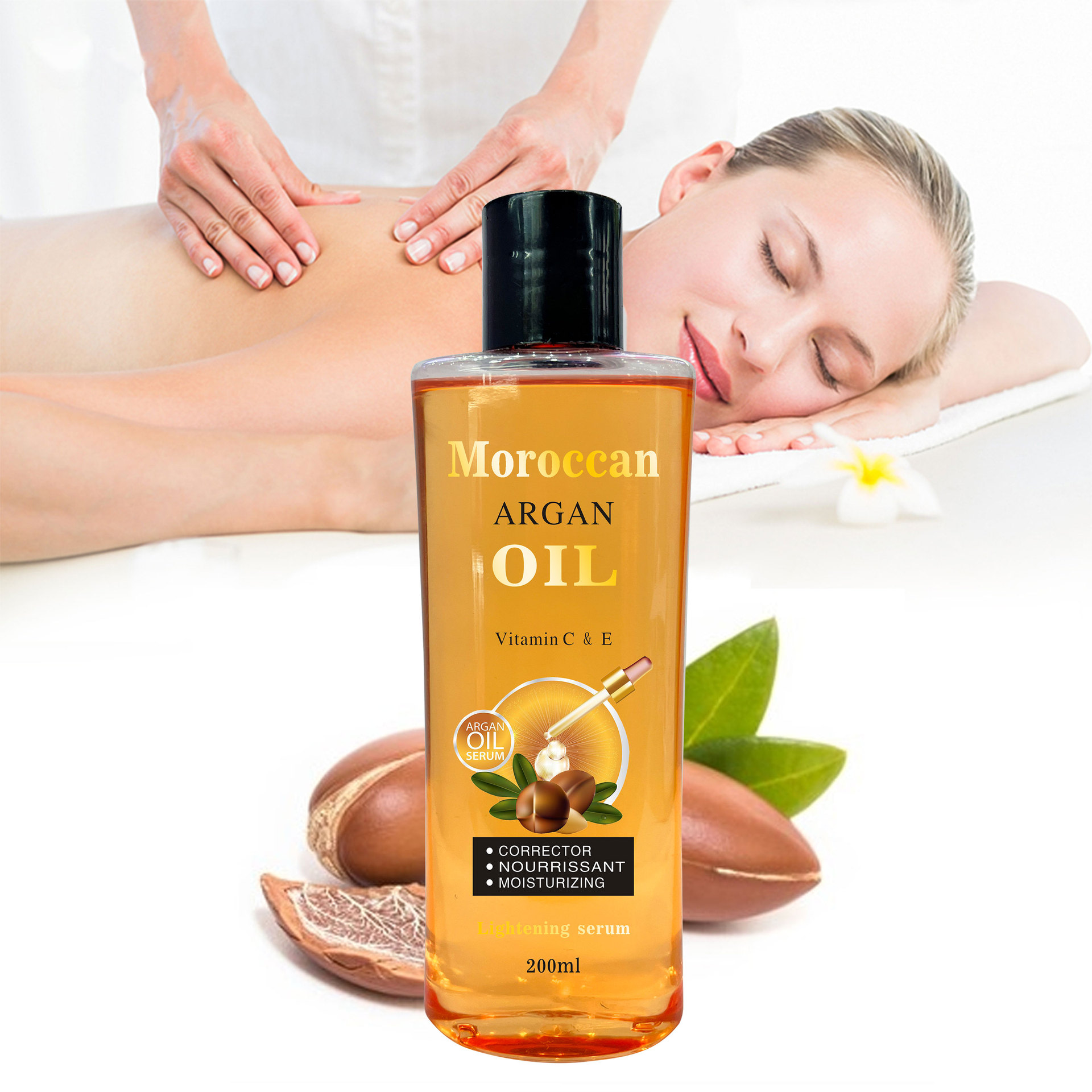 Cross-border Moroccan argan oil Argan glycerin Facial and Body Hair Care Essential Oil Brightening Massage Oil for export 200ml full figure