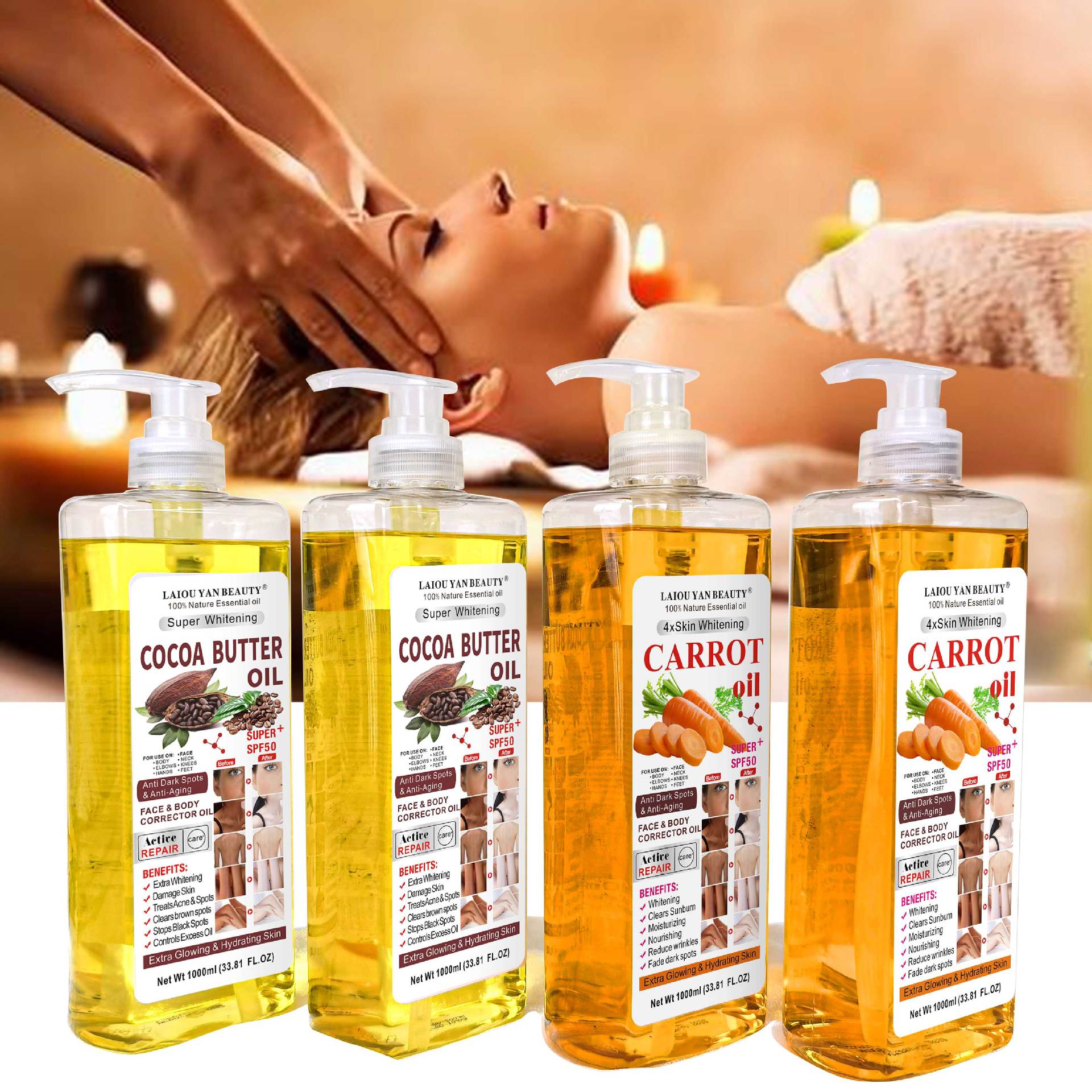 Cross-border Laio Beauty Facial Moisturizing Essential Oil Body Massage Oil 1000ml Heating and Meridian Unblocking Massage Export Wholesale full figure