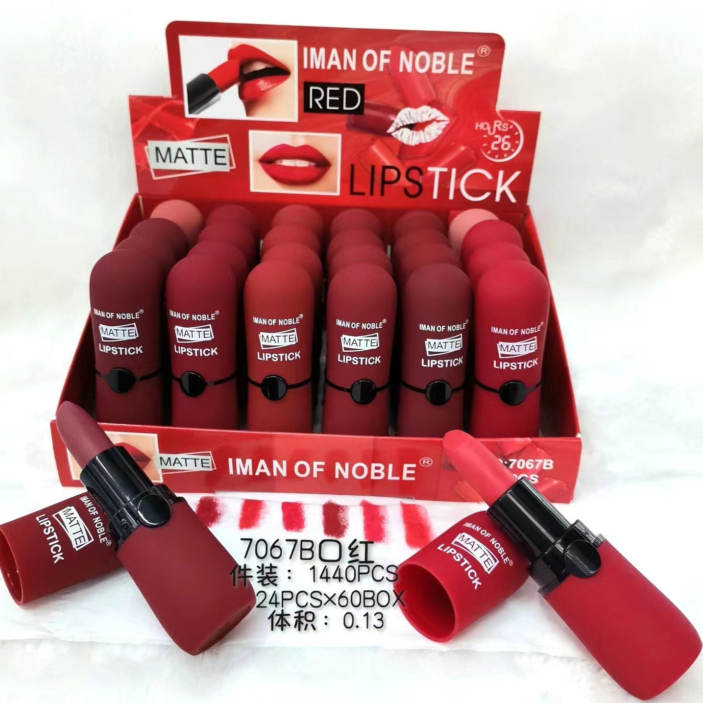 Only export IMAN OF NOBLE [24-pack] MATTE LIPSTICK in bright red color Application Scenario