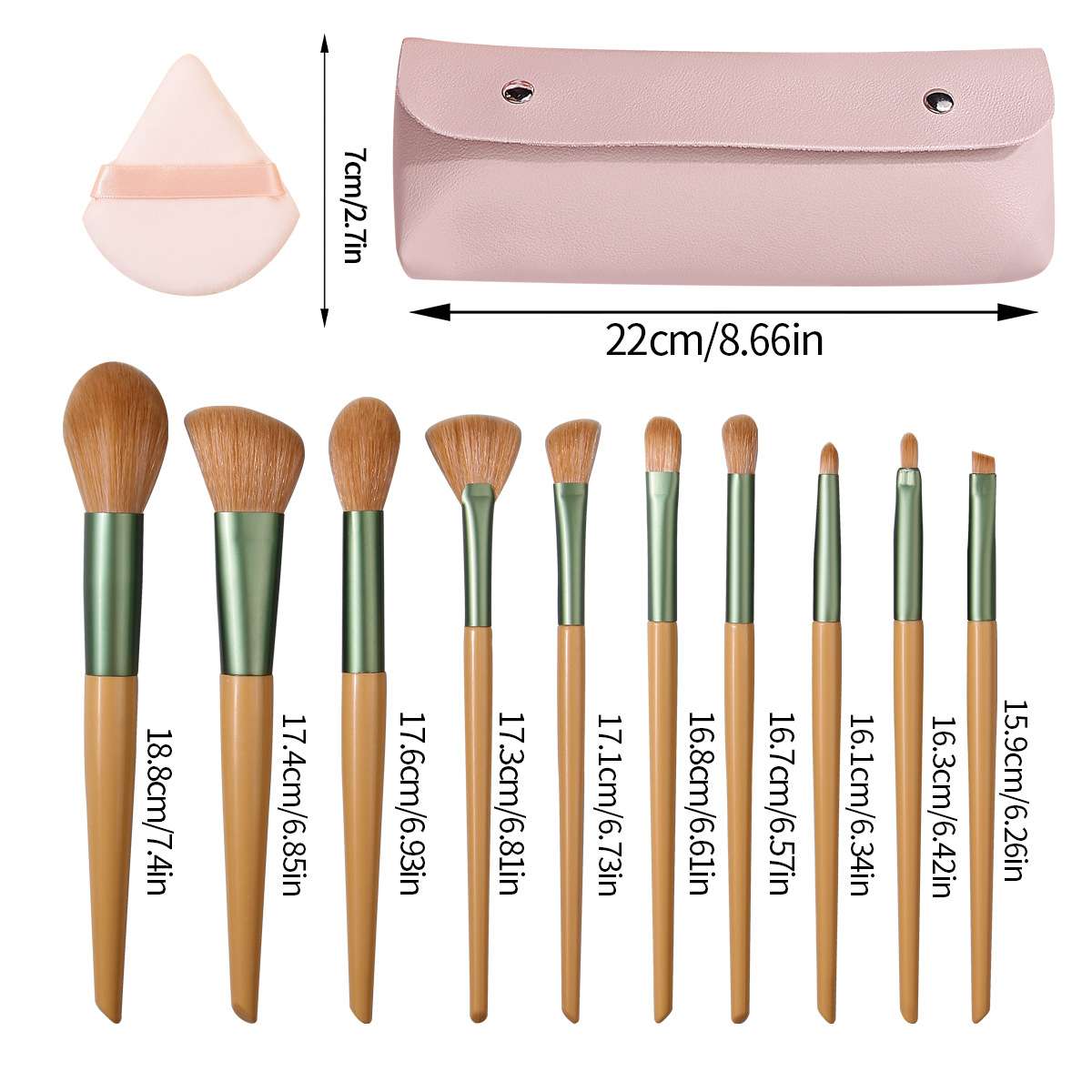 New 10-piece beginner makeup brush set: Soft bristle portable blush, eyeshadow, lip brush with makeup bag and sponge powder puff Application Scenario