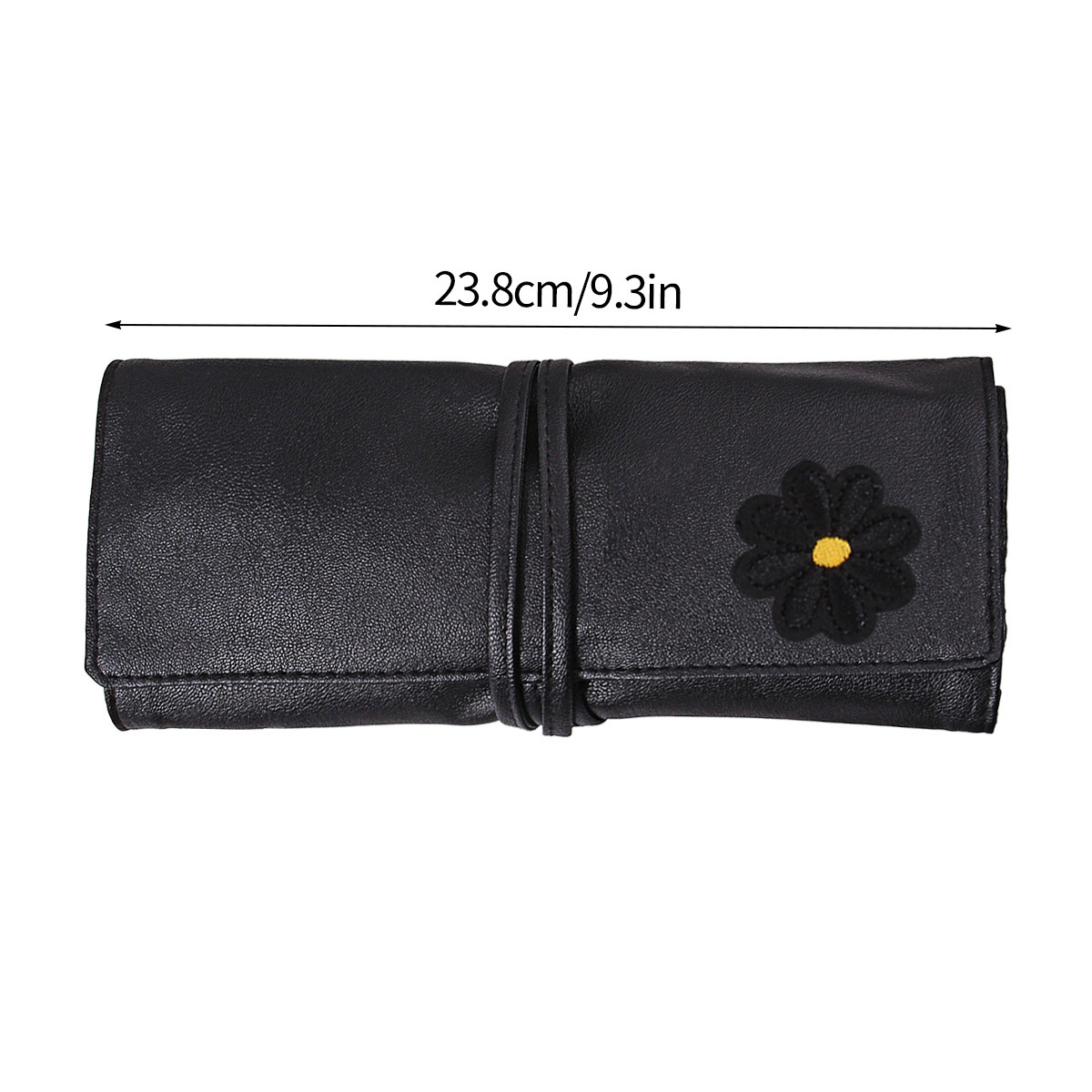 High-quality 12-hole makeup brush bag made of PU leather, high-end beige black portable makeup brush storage bag with strap Item Picture