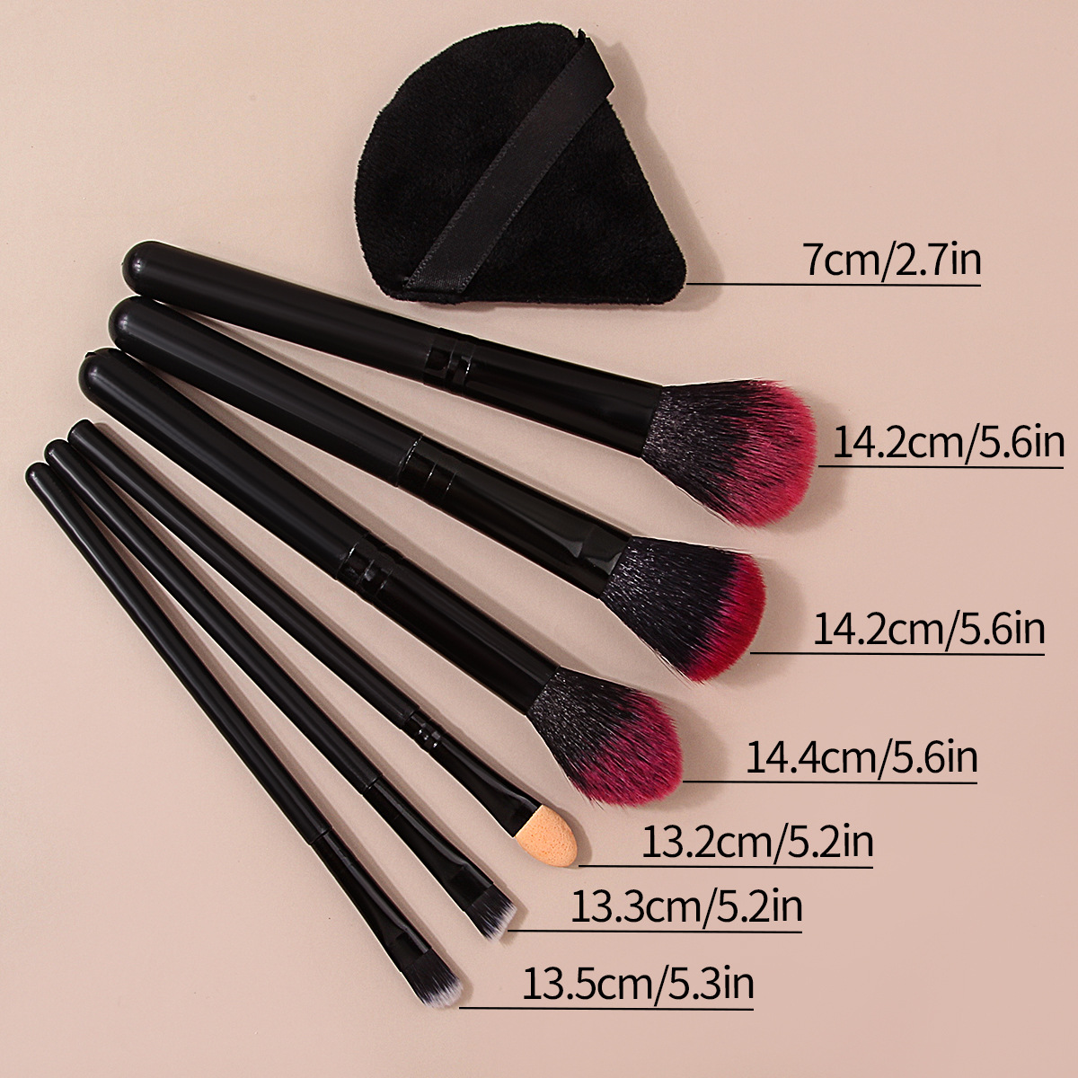 Beginner's 6-piece set: eyeshadow brush, angled eyebrow brush, highlighter blush brush, sponge setting powder puff, complete makeup brushes Application Scenario