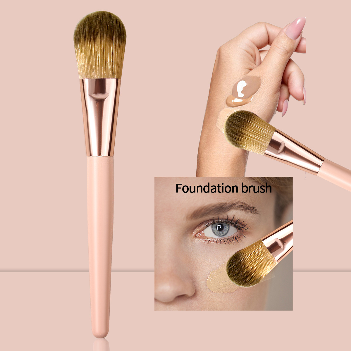 Wholesale of new single-stem foundation brush, portable makeup brush, honey brush, soft bristle mask brush, blush brush and beauty tools details Picture