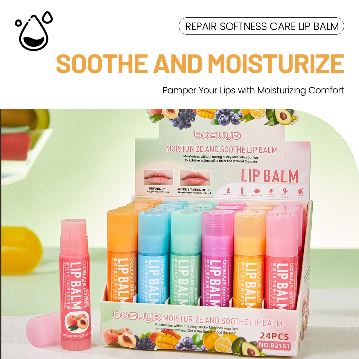 Cross-border exclusive Bosuya fruit-flavored Lip Balm Set, moisturizing Lip care, anti-cracking, anti-wrinkle and moisturizing lip balm details Picture