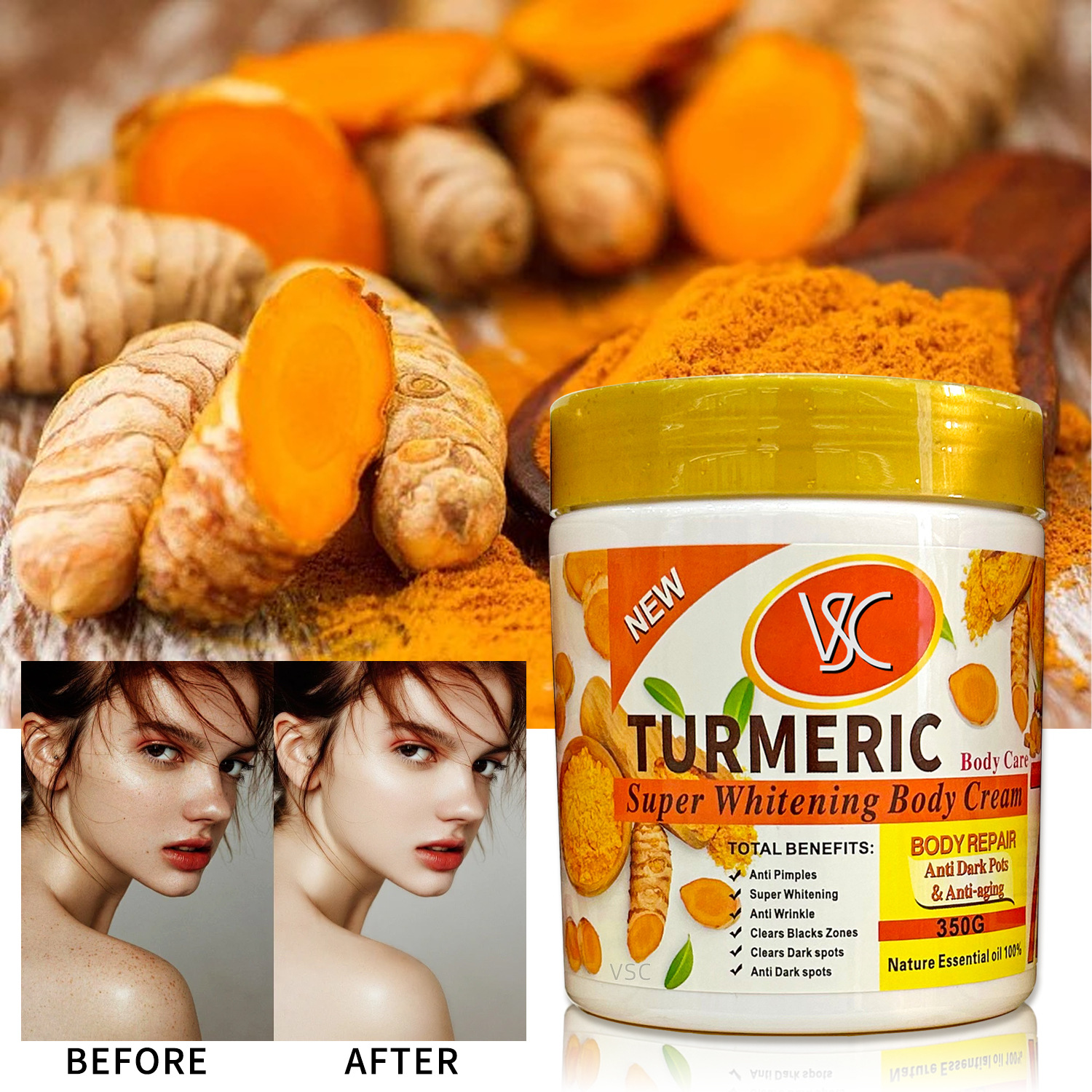Cross-border Turmeric Body Cream 350g Facial and Body brightening and Moisturizing Turmeric Face Cream Nourishing Skin Care Export wholesale full figure