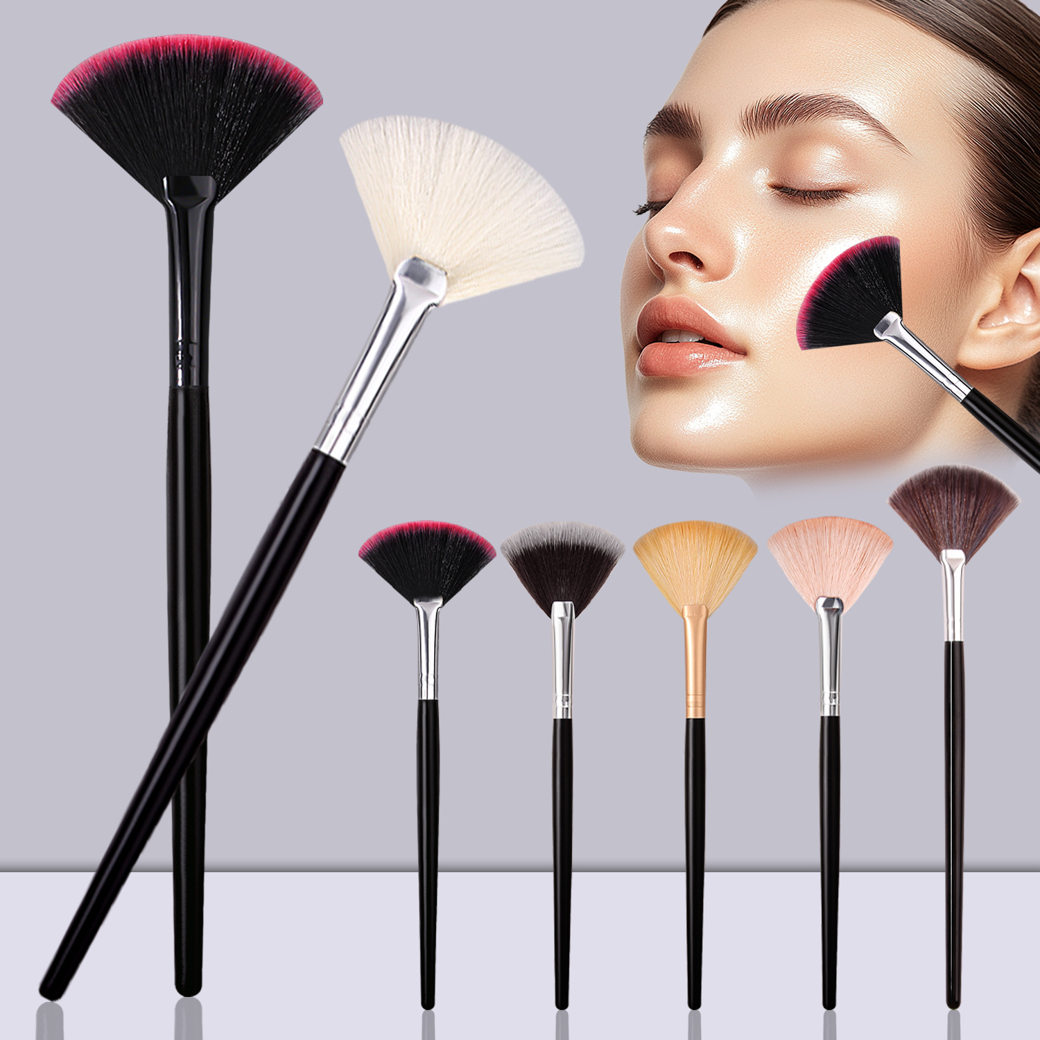 Curved fiber bristles, small fan-shaped brush, fan-shaped powder brush, loose powder brush, wholesale setting makeup full figure