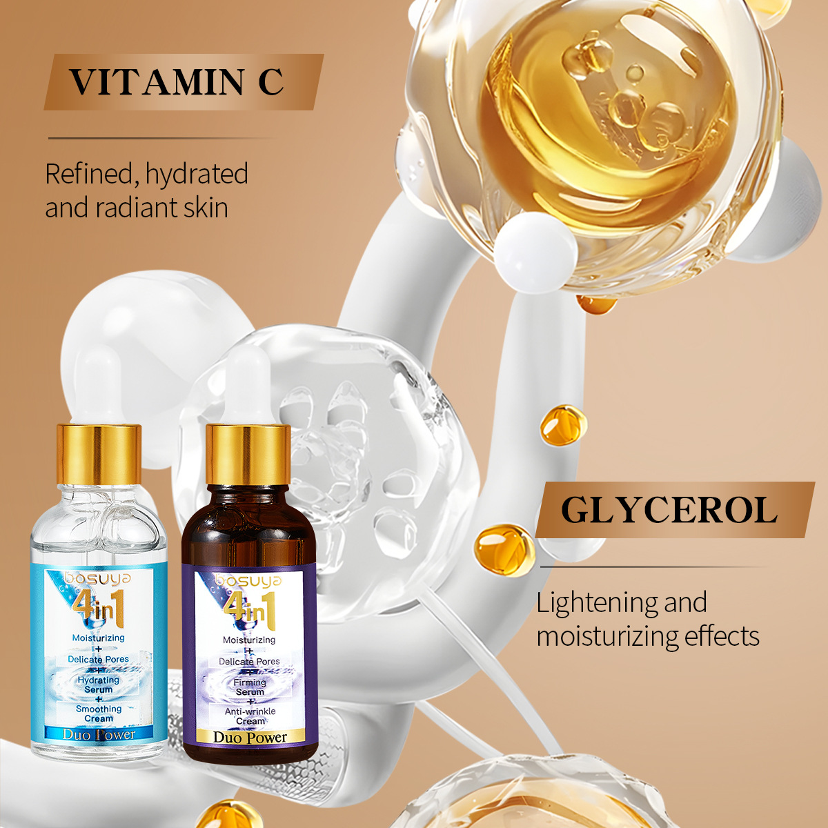 Cross-border foreign trade exclusive supply of BOSUAY Essence 4-in-1 essence serum, Amazon TEMU best-selling skin care products wholesale Application Scenario