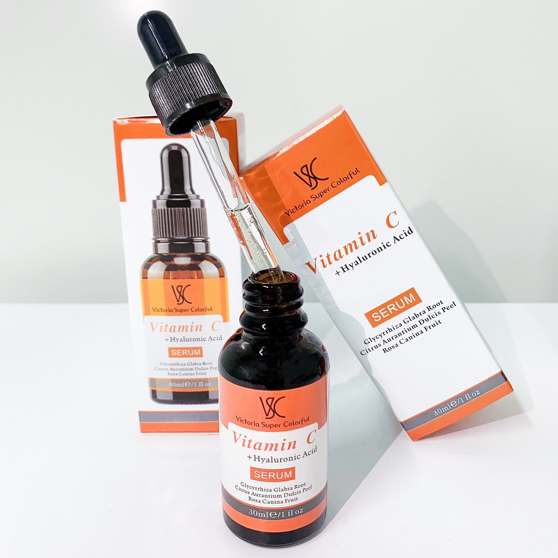 Cross-border VC Essence Serum Serum Facial Moisturizing, Doubling and brightening Vitamin C Essence 30ml Factory export Specification drawing