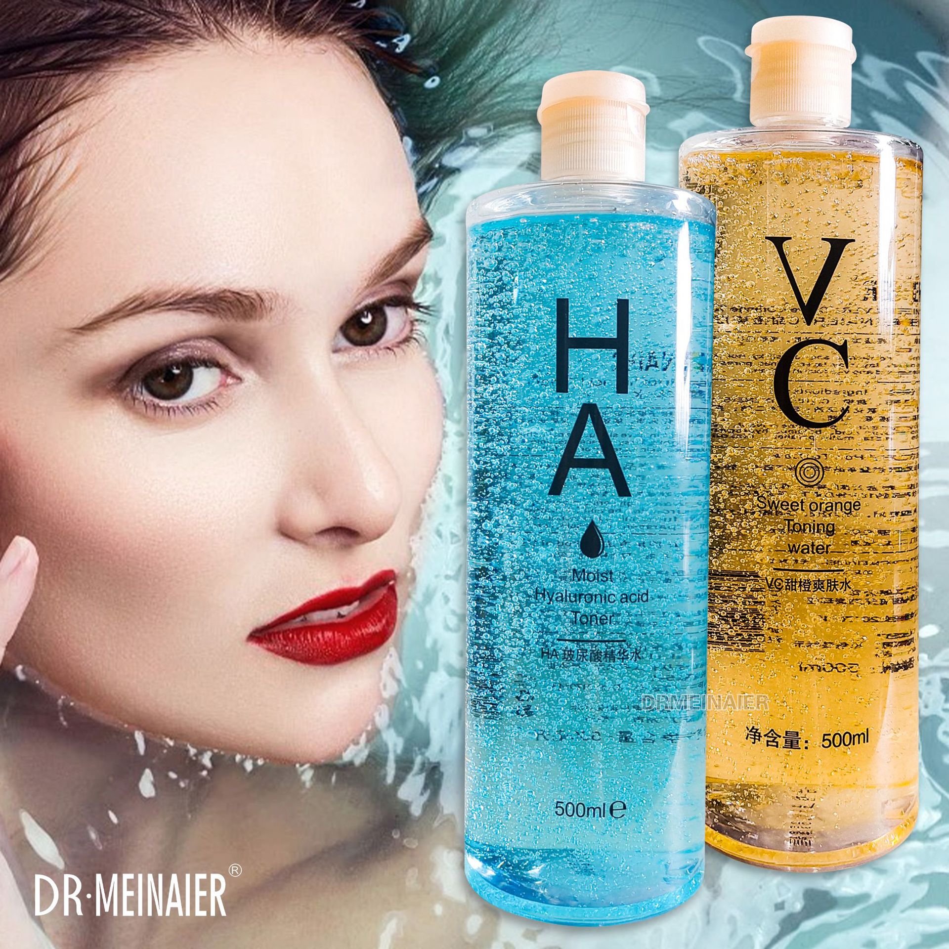 Factory direct sales: VC toner for hydrating, moisturizing, refreshing, oil control, Deep nourishment. HA Hyaluronic Acid Essence Water 500ml full figure
