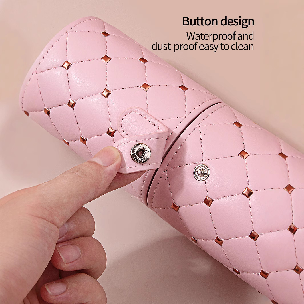 Cross-border best-selling makeup brush storage bucket, dust-proof and covered makeup brush storage bag, PU leather surface rivet bucket, fast delivery Specification drawing
