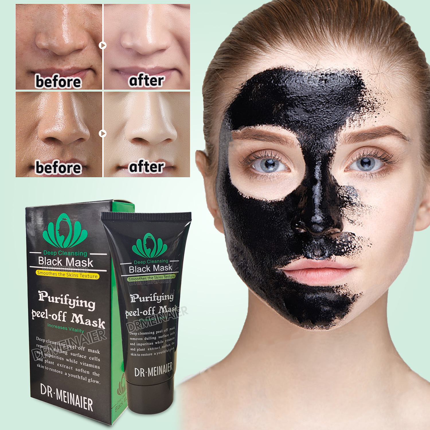 Cross-border Meinair (English Version) Black Bamboo Charcoal Blackhead Removal Peel-off Mask Peel-off Mineral Mud Nasal Mask 60ML details Picture