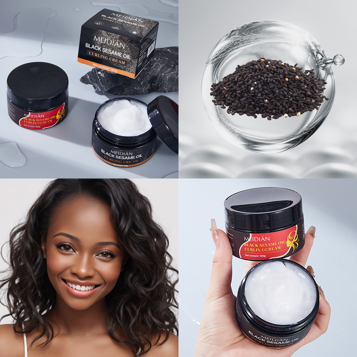 Cross-border exclusive supply of Meidian Black Sesame Oil Hair Curling Cream Water Moisturizing Hair Mask Moisturizing, hydrating, softening Dry and frizzy hair Conditioner Application Scenario