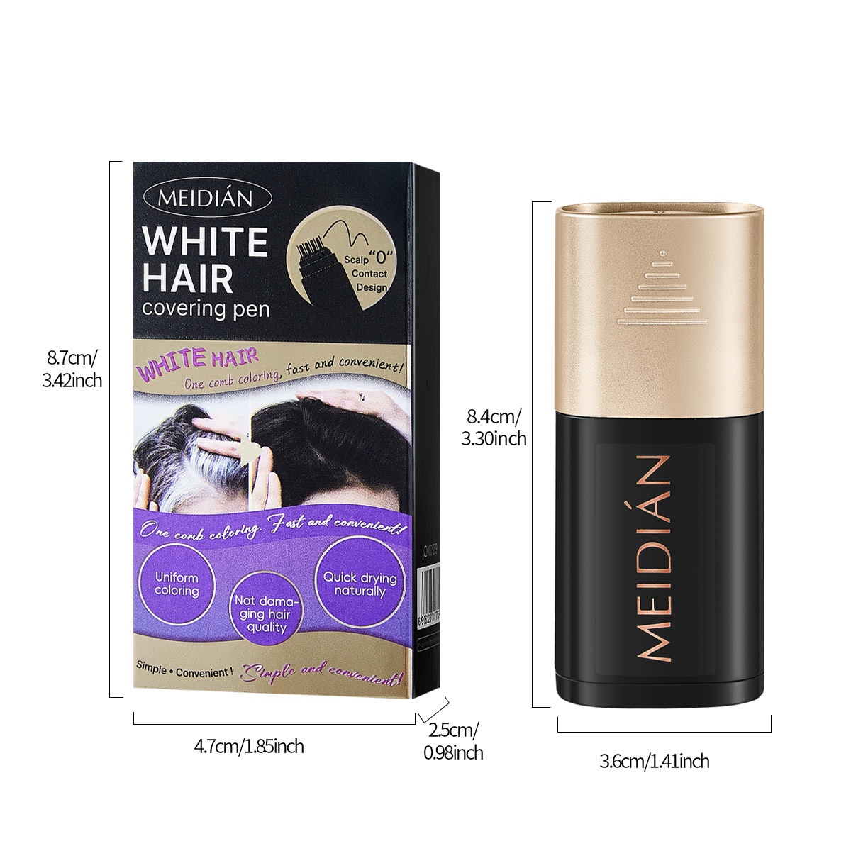Cross-border exclusive Meidian White Hair Covering pen for color replenishment, temporary color replenishment for white hair, waterproof and sweat-proof, natural and quick color display Item Picture