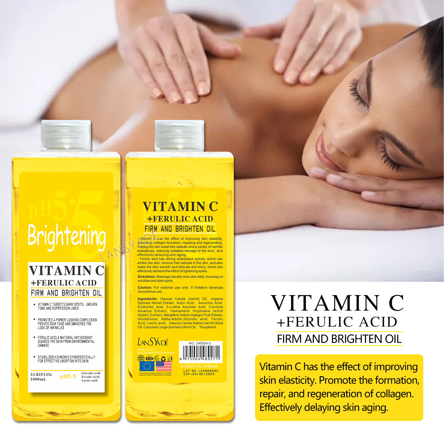 Cross-border VC Oil Facial and Body Darkening Massage Oil Massage Full Body spa Brightening and Glowing Oil 1000ml Essential oil details Picture