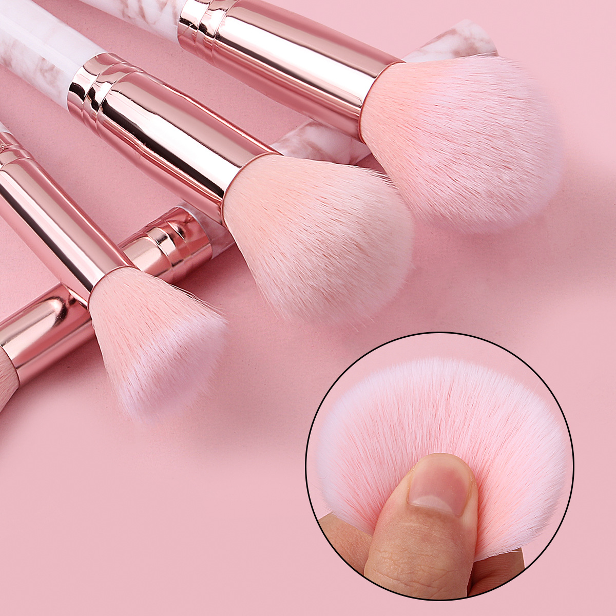 Cross-border best-selling 10-piece set of marble-textured makeup brushes, loose powder brushes and blush brushes, factory direct sales of beauty tools details Picture