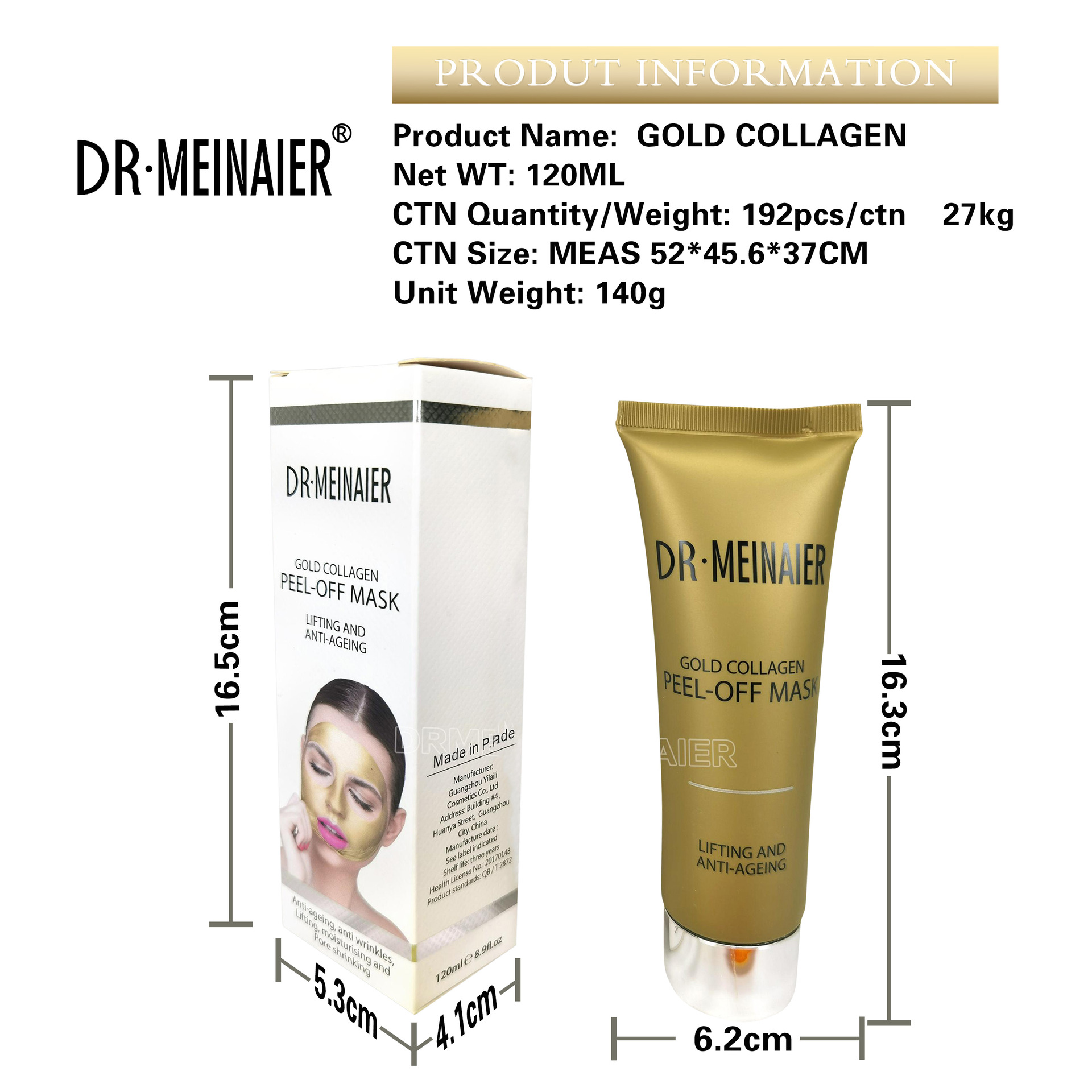 Export gold peel-off mask for firming, moisturizing, repairing and nourishing Blackhead removal 120g factory wholesale Item Picture