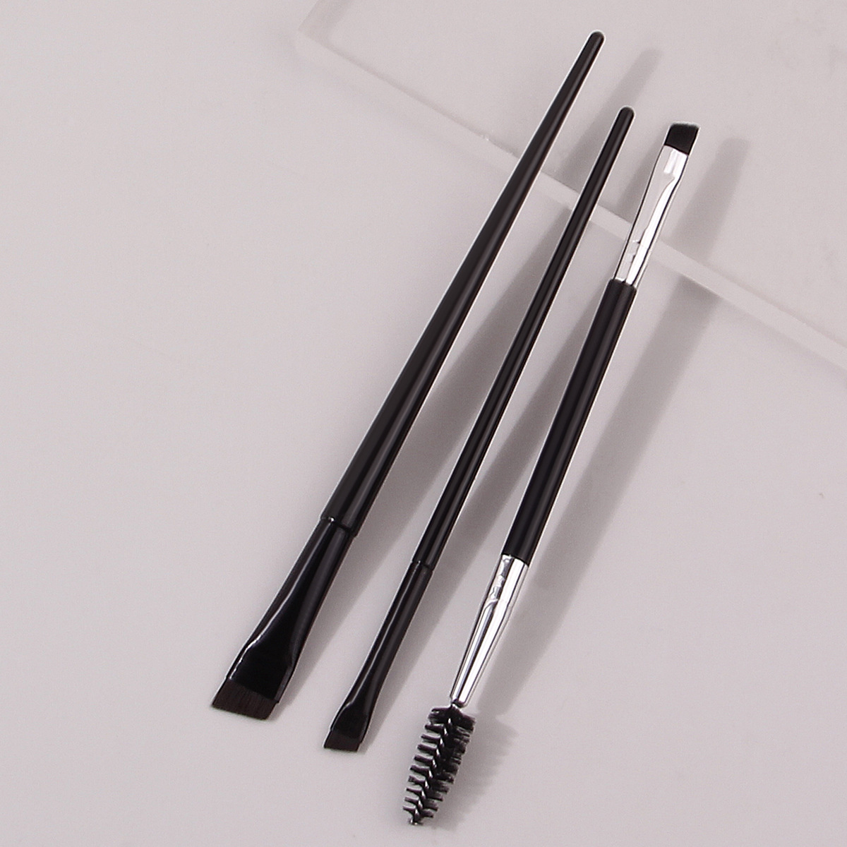 3-piece black blade eyeliner brush, double-head spiral angled eyebrow brush, eyelash brush, eye makeup tool, makeup brush set details Picture