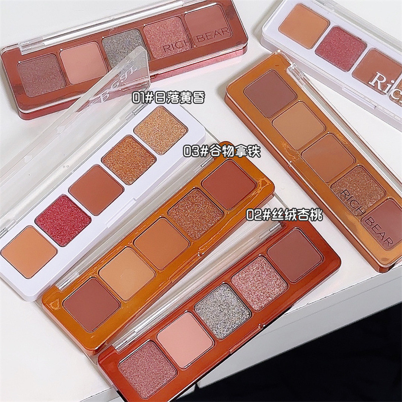 RichBear Gilt Iridesy Five-color Eyeshadow Palette Live-streaming Internet celebrity pearlescent earth tones daily student affordable eyeshadow Specification drawing
