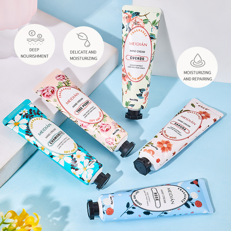 MEIDIAN Cross-border exclusive supply of Meidian Floral Fragrance Hand Cream Set, 5-piece bagged hand cream set box for export wholesale Specification drawing