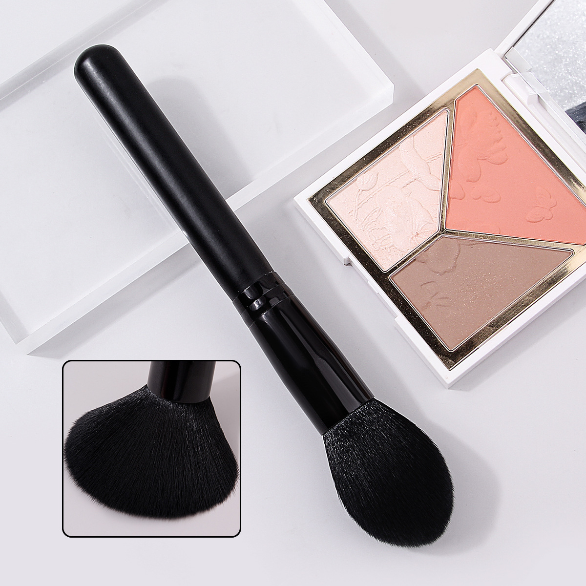 Single black flame brush, portable loose brush, soft bristles, blush setting brush, makeup tools in stock for wholesale details Picture