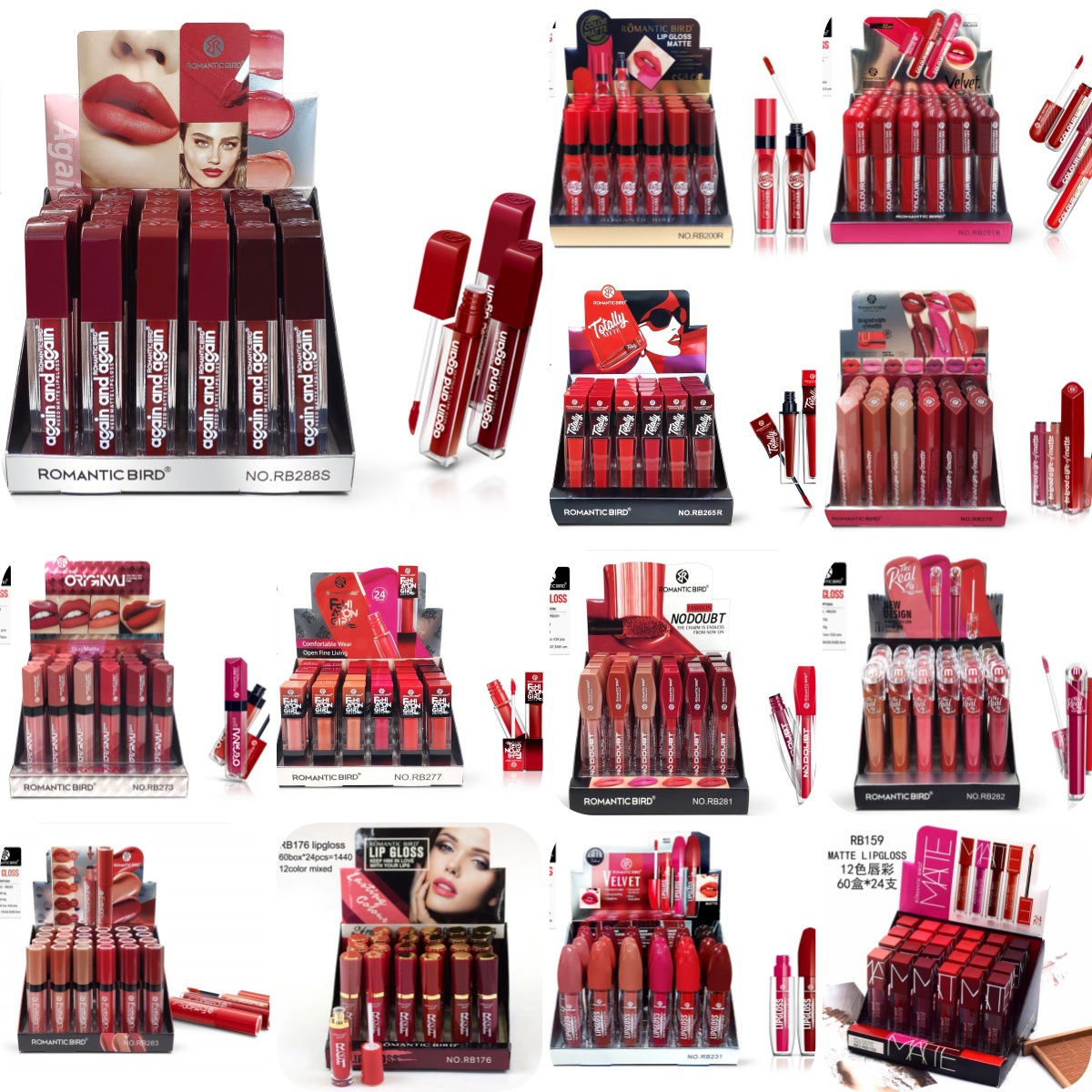 Only export collection [ROMANTIC BIRD] 12-color mixed LIPGLOSS in red series full figure