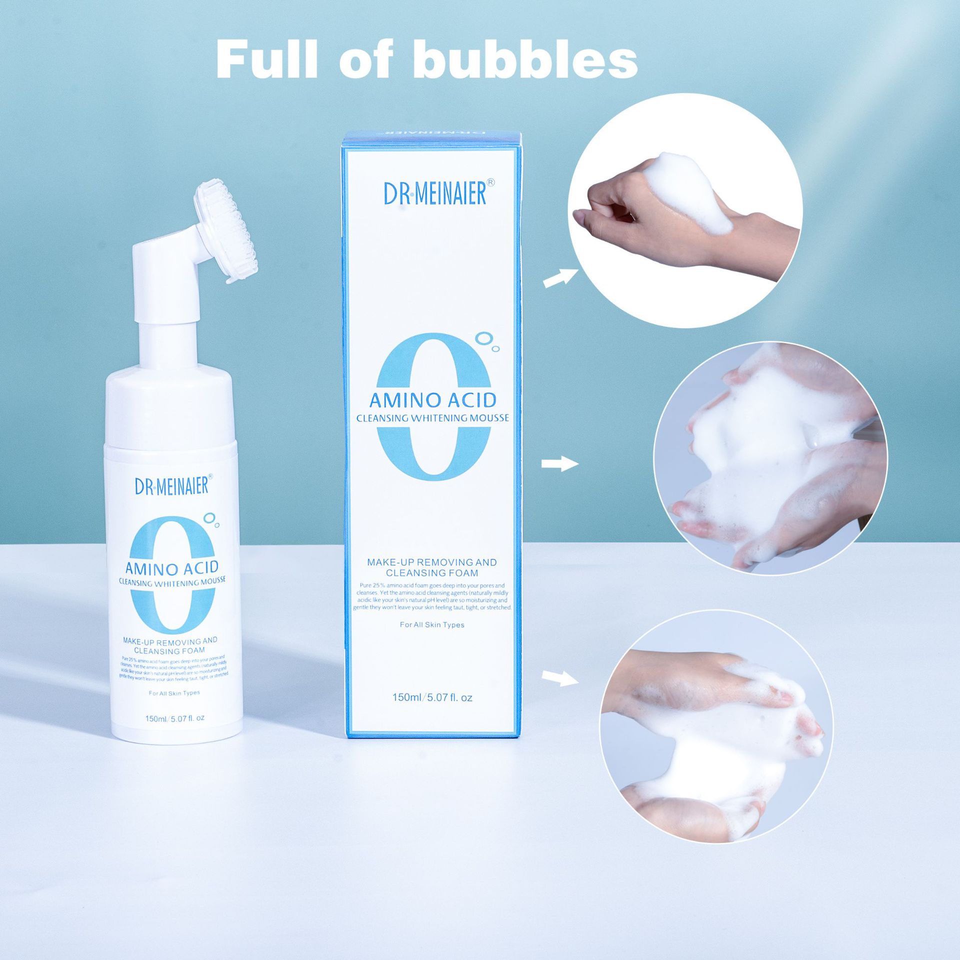 Cross-border amino acid deep cleansing Facial cleanser Moisturizing mousse foam Massage head Facial Cleanser and facial cleanser export wholesale full figure