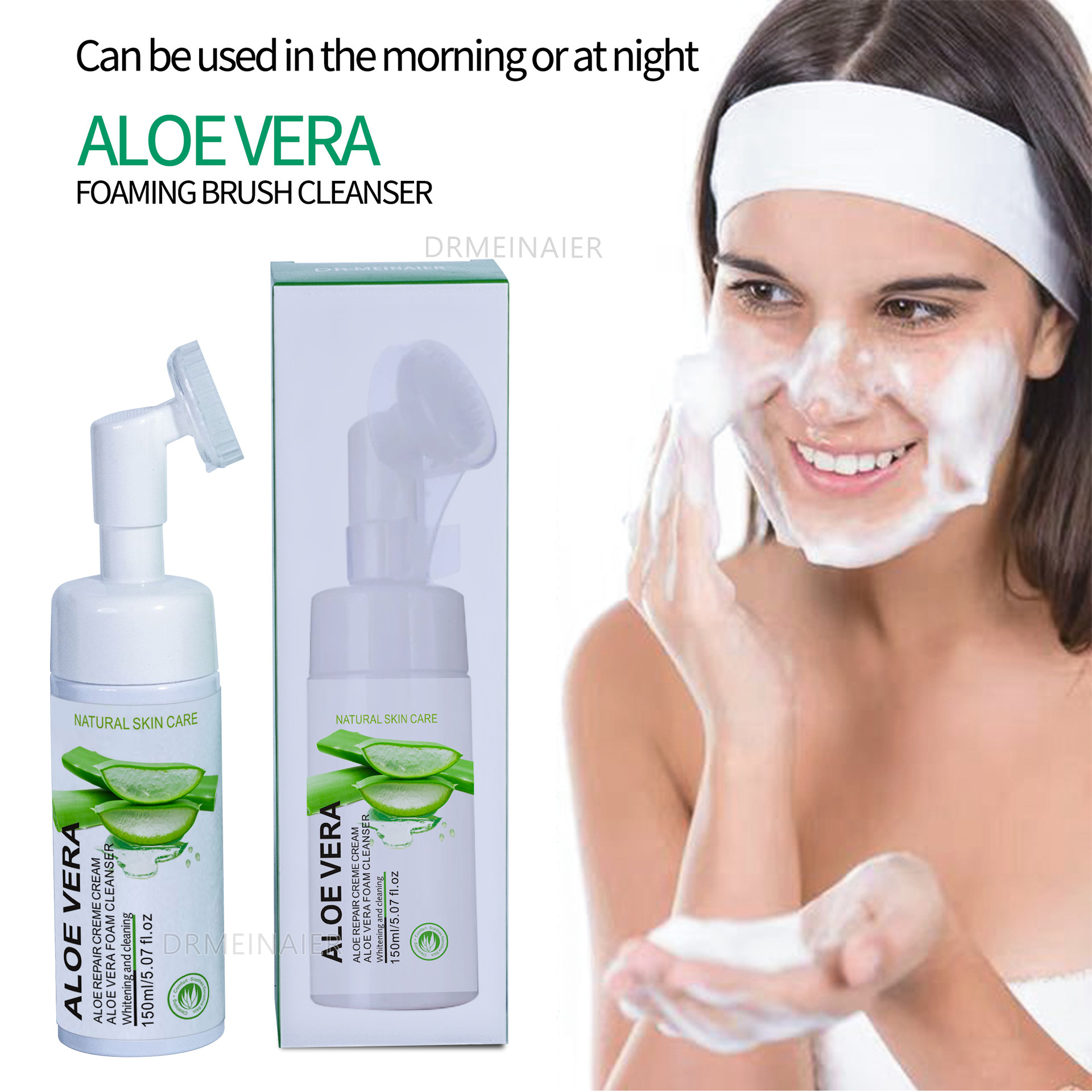 Cross-border Aloe Vera Mousse Facial Cleanser 450ml Foaming Facial Cleanser, Gentle Deep Cleansing, hydrating and moisturizing Facial Cleanser full figure