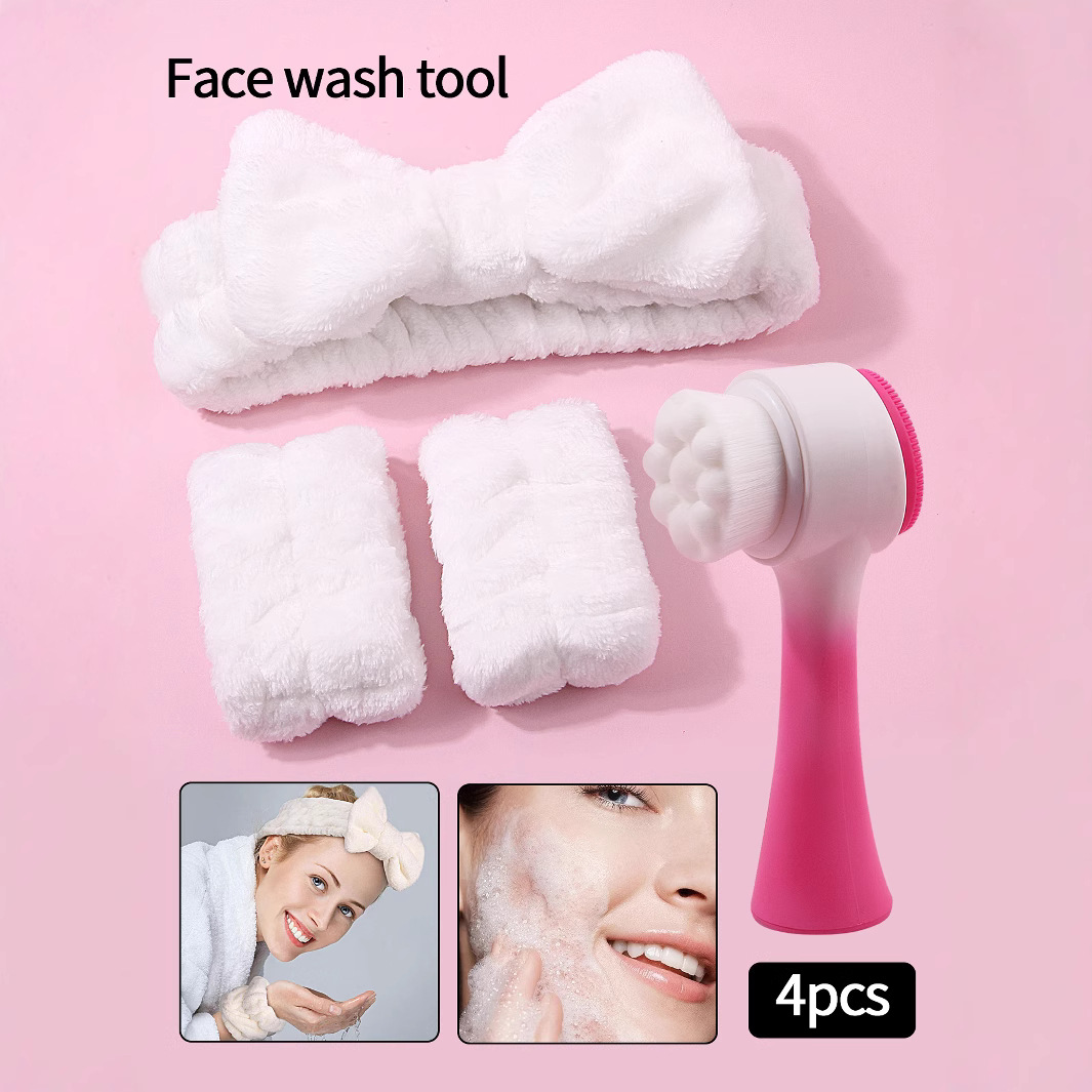 New simple face wash brush set with flannel headband, women's makeup sweat-absorbing bow face wash strap in stock full figure