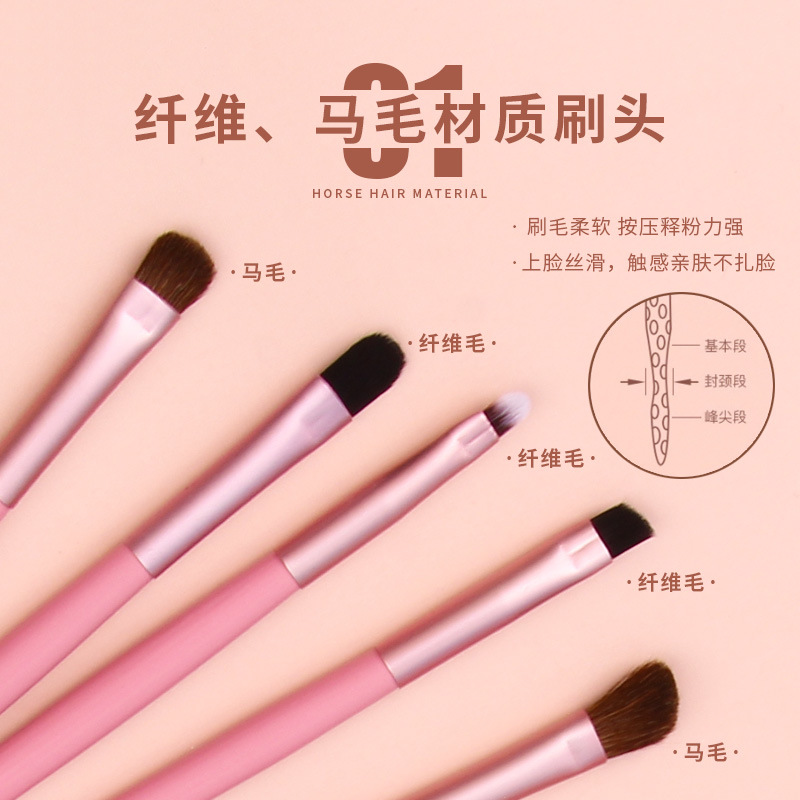 Portable set of 5 horsehair eyeshadow brushes, complete set of beauty tools, beginner makeup brushes, animal hair aluminum tube storage cylinder Specification drawing