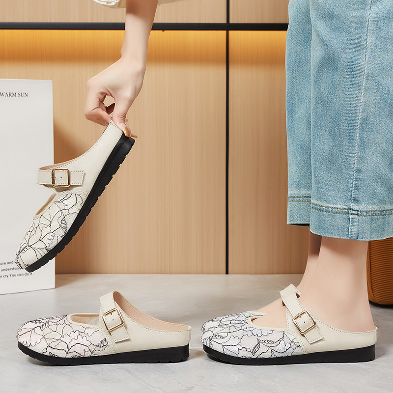 Women's soft-soled shoes that don't tiring the feet, summer casual breathable single shoes, half-drawn-out women's shoes with thick soles, comfortable mom shoes Application Scenario