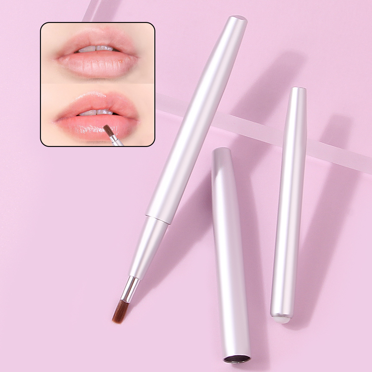 Portable retractable lip brush, lipstick brush with cap, lipstick smudging brush, multi-functional lip makeup brush, in stock and sold directly details Picture