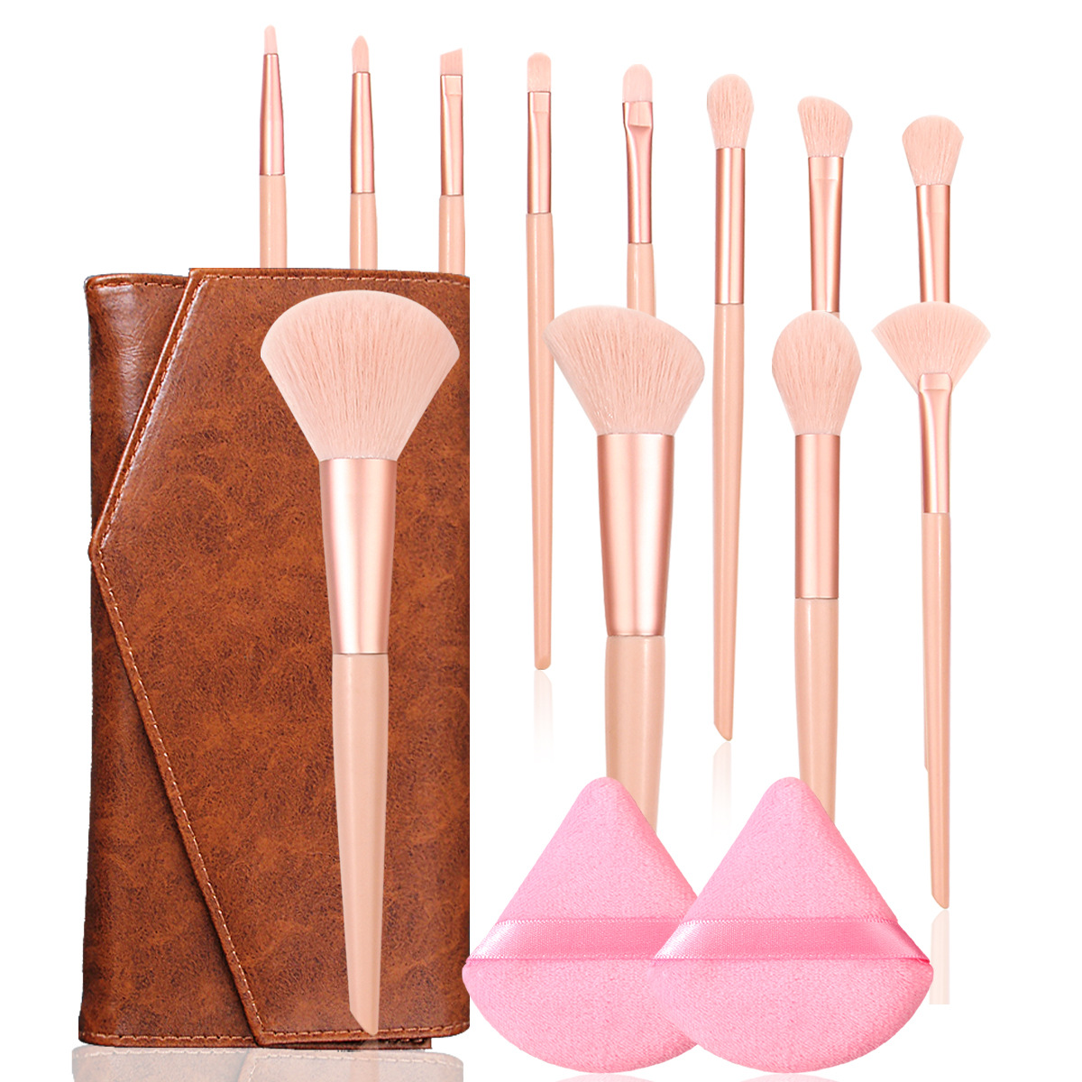 12-piece makeup brush set, soft bristle loose powder blush brush, beginner beauty tools, makeup bag with triangular powder puff Item Picture