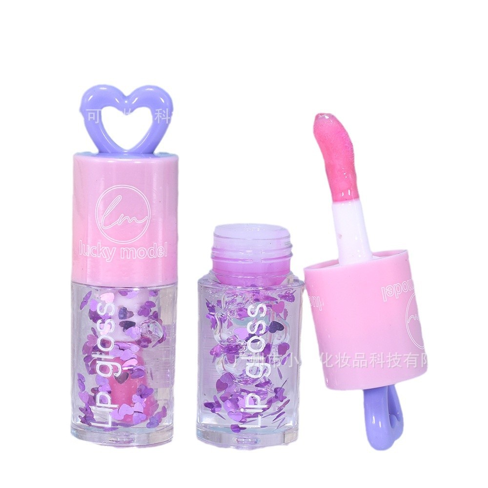 ML8013B Export [lucky model] Heart-shaped Sequin Color-changing Moisturizing Lip Oil MAGIC LIPOIL Item Picture