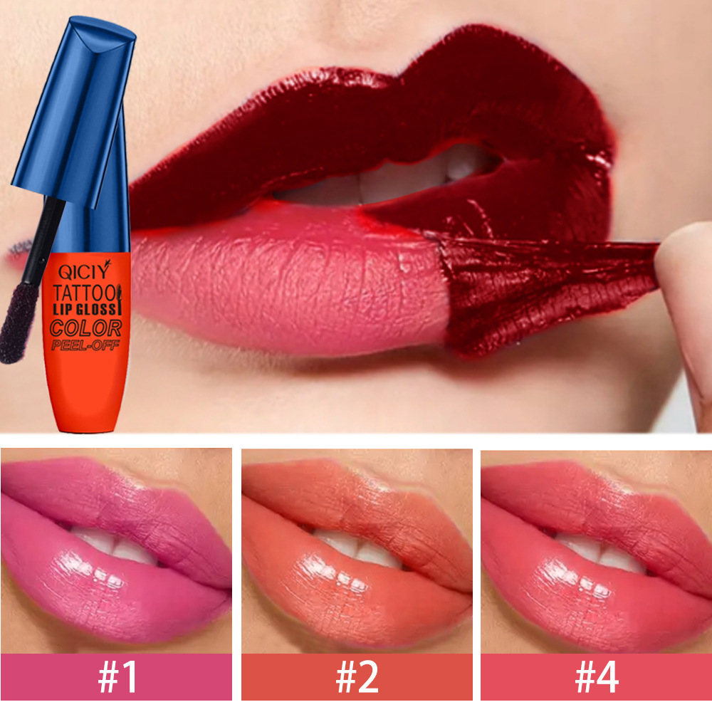 Cross-border QICIY+ 3-color peel-off lip gloss set, non-fading and non-sticking cup peel-off lipstick lip gloss FDA wholesale details Picture