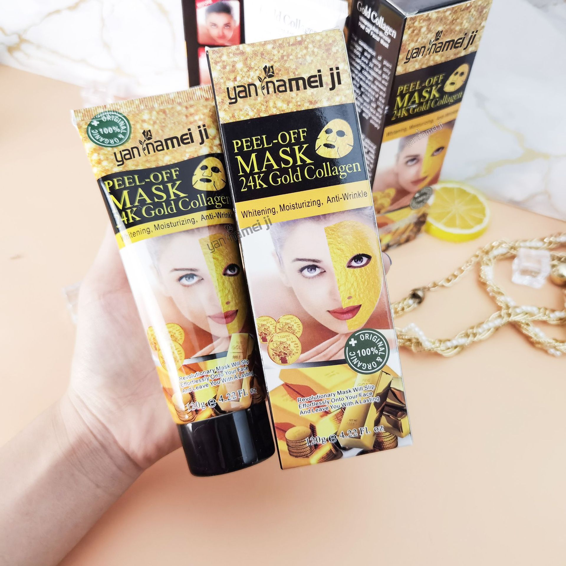 Cross-border trade 24K Gold Mask Bone Collagen Hydrating Peel-off Nasal Mask Patch Brightening Skin tone Wholesale 120g details Picture