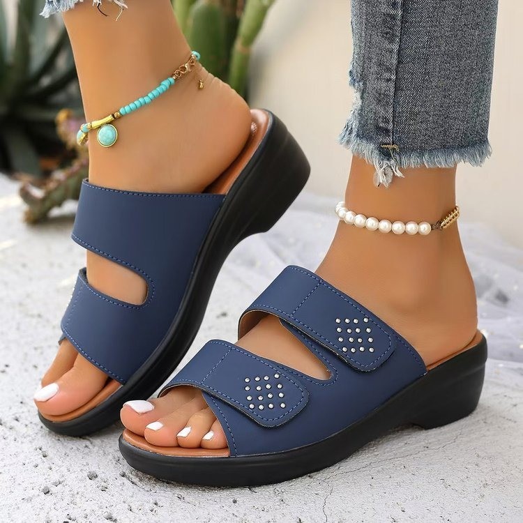 Cross-border foreign trade large-sized spring and summer new Korean style fish-mouth Velcro rhinestone slippers, flip-flops and women's shoes in stock wholesale full figure