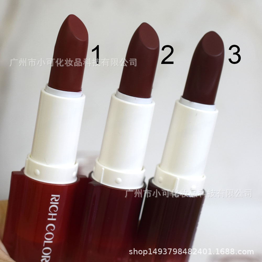 R4727R Bright Red, Deep Red, Dark Red, matte Lipstick, Long tube Lipstick ROMANTIC BIRD three-color mixed new style Specification drawing