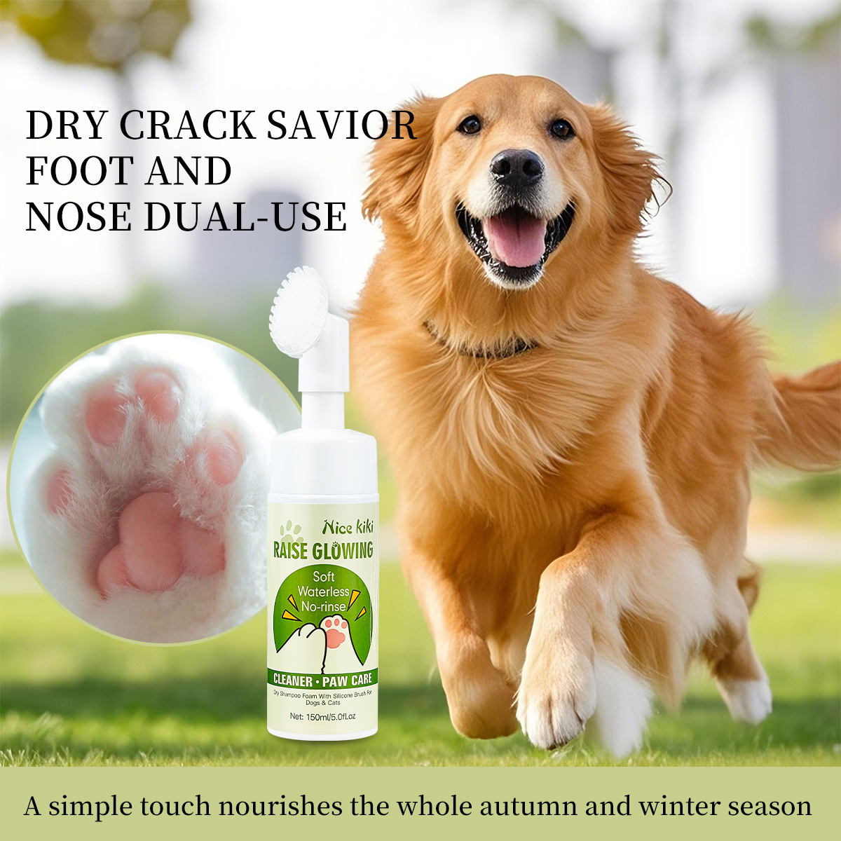 Cross-border exclusive Nice kiki best-selling pet silicone brush head foam cleaner Moisturizing Shampoo Antibacterial and anti-itch Application Scenario