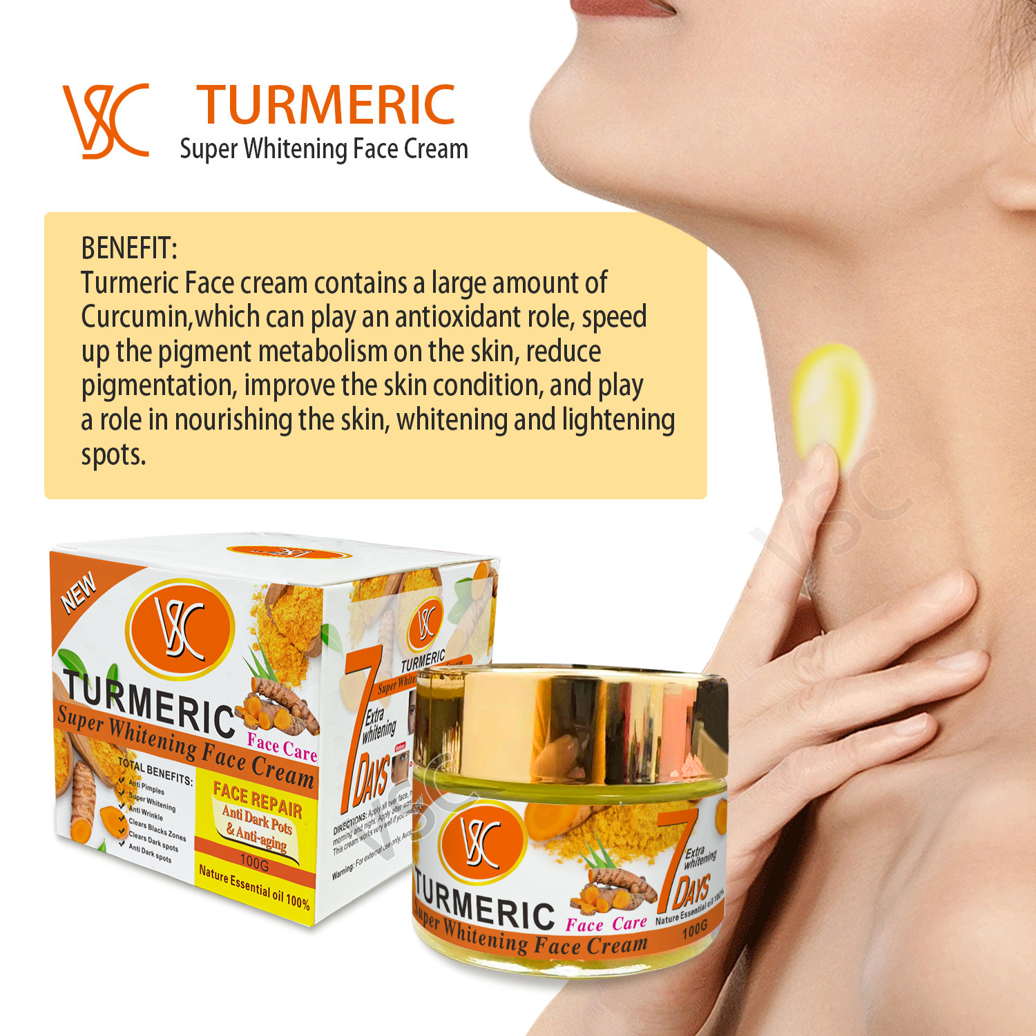 All-english turmeric face cream 100g Brightens skin tone, moisturizes and nourishes the face cream Application Scenario
