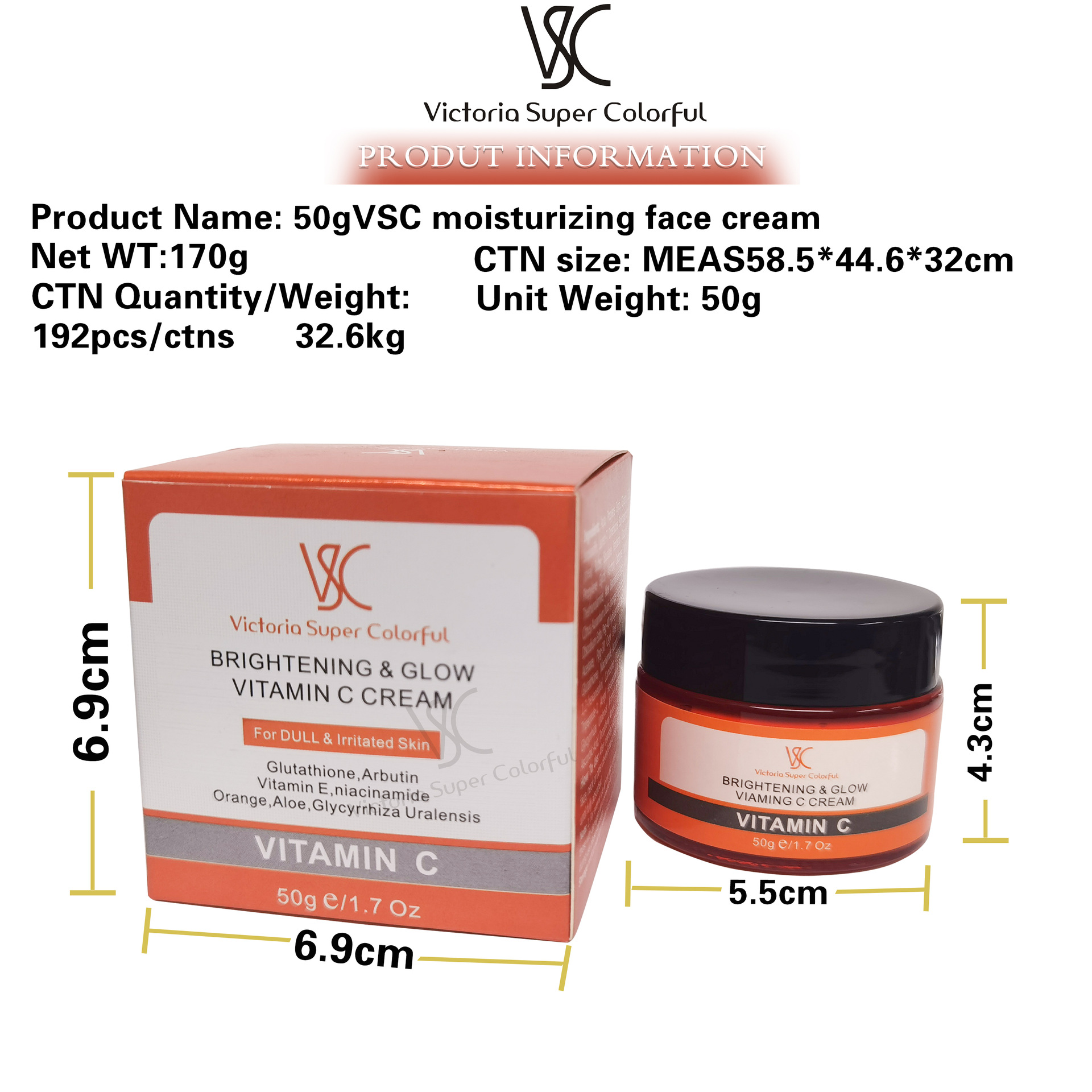 Cross-border VC cream brightens skin tone, moisturizes and nourishes. Vitamin C cream, vitamin night cream, wholesale from export factory, 50g Item Picture