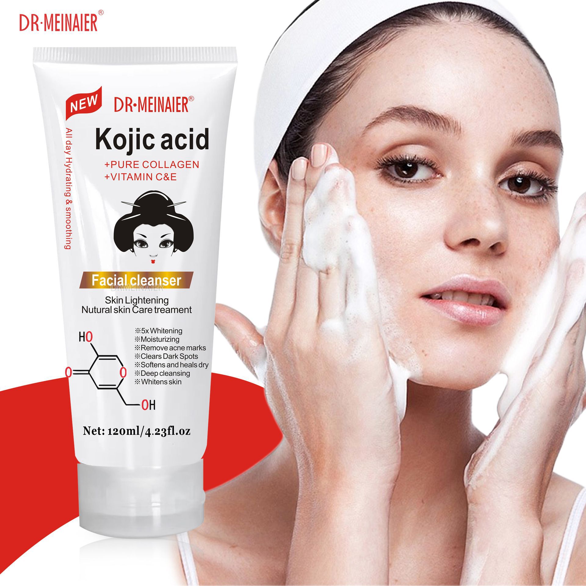 Cross-border kojic acid brightening Facial Cleanser Hydrates, moisturizes, controls oil and repairs the skin. Deep cleansing facial cleanser for export wholesale full figure