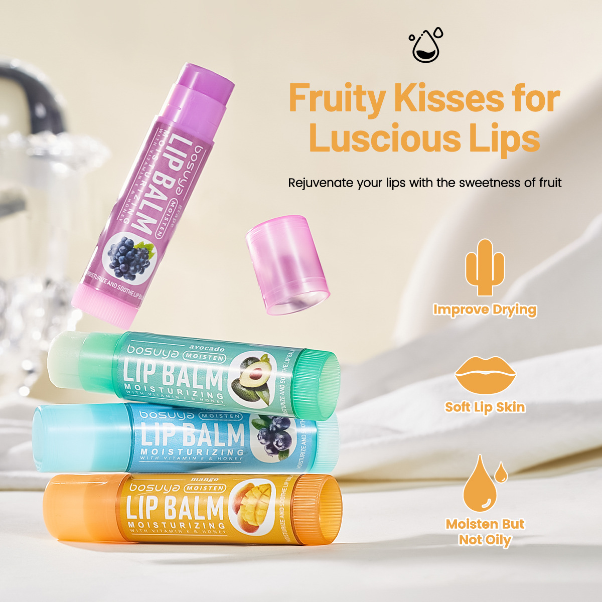 Bosuya Cross-border exclusive lip balm Set, 6-tube fruit-flavored lip balm set, temu bestseller Application Scenario