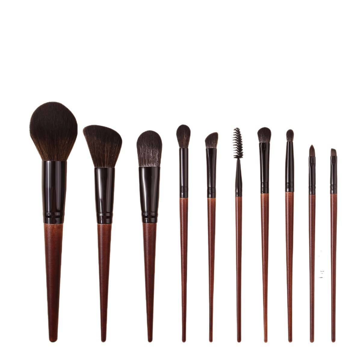 High-end 10-piece makeup set brush flash powder storage bucket, soft bristle imitation redwood handle loose powder blush eyeshadow brush in stock Item Picture