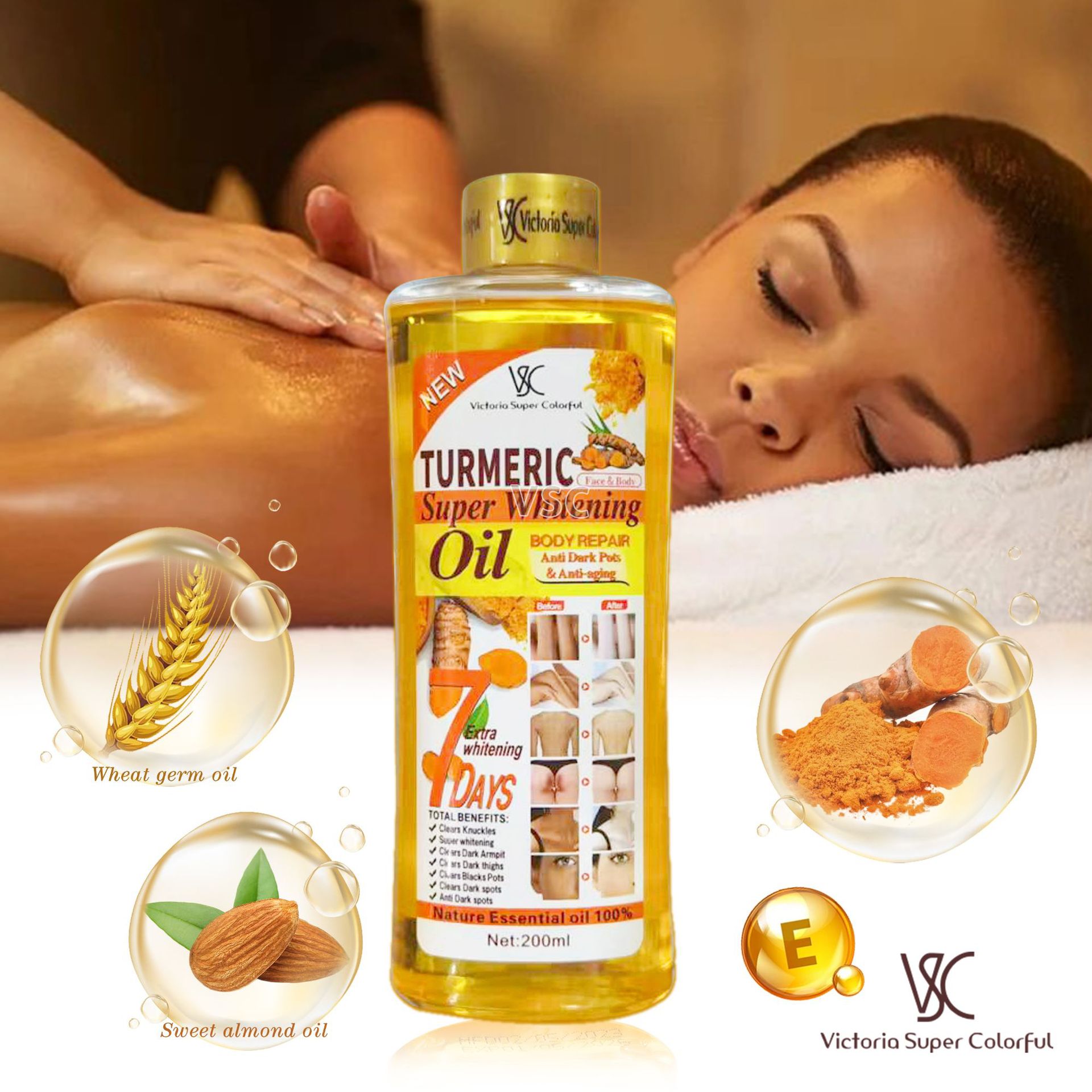 Cross-border foreign Trade 7-day Turmeric essential Oil Moisturizes and unblocks meridians, generates heat, Ginger Oil for full-body massage, 200ml full figure