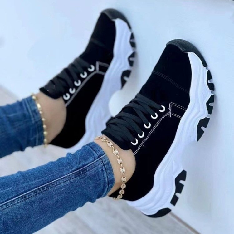 New cross-border thick-soled, color-blocking, striped canvas shoes for women's trade, large-sized, low-top casual single shoes and sports shoes in 2024 Specification drawing