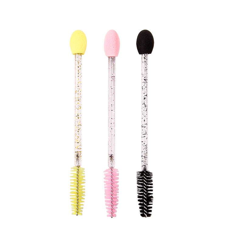 Disposable double-headed sponge eyeshadow makeup brush, eye spiral eyelash curl sponge smudging brush, transparent crystal handle Item Picture